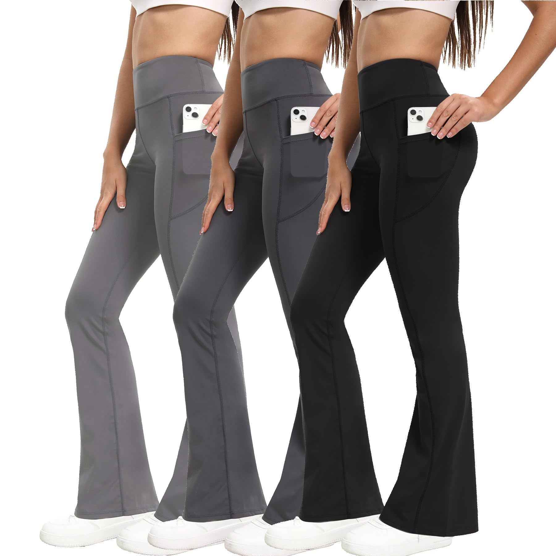 Confezione da 3 leggings svasati da donna, pantaloni da yoga a vita alta, leggings da allenamento con tasche