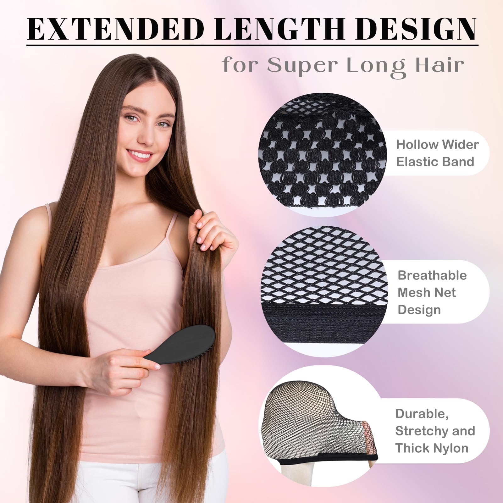 MYKURS Extra Long Mesh Wig Caps for Long Thick Hair Hair Net to Hold Wig in Place, Black 2 PCS - Image 4