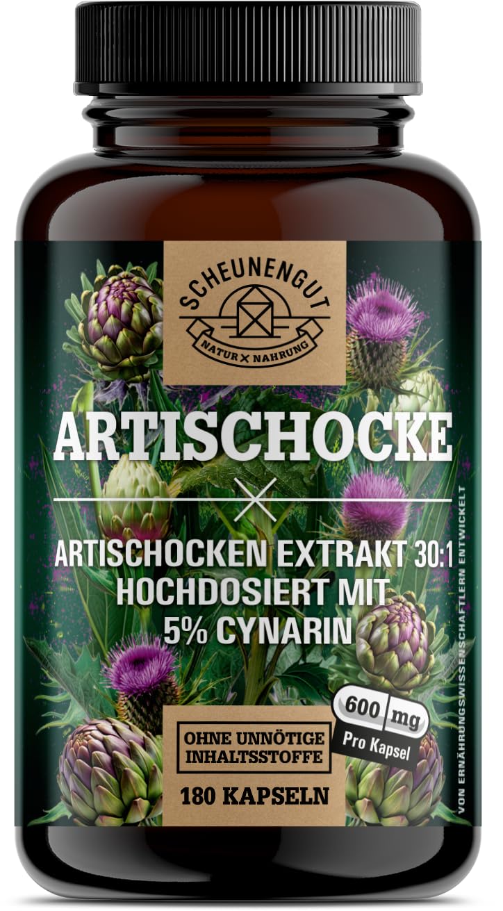 Artischocken Kapseln Hochdosiert 2400mg -WICHTIG: 30:1 Extrakt (=72000mg reine Artischocke je Tagesdosis) +5% Cynarin -Artischockenextrakt- Artischocken Kapseln DE SCHEUNENGUT®