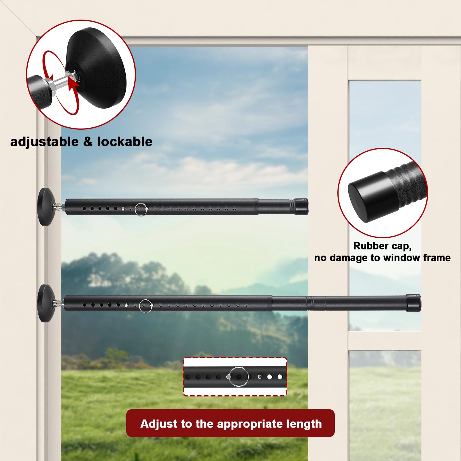 Topes de puerta barra de seguridad – Cerradura ajustable para ventanas/puerta corredera, bloqueo de puerta resistente mejorado para apartamento, viajes, hotel, hogar, oficina, dormitorio