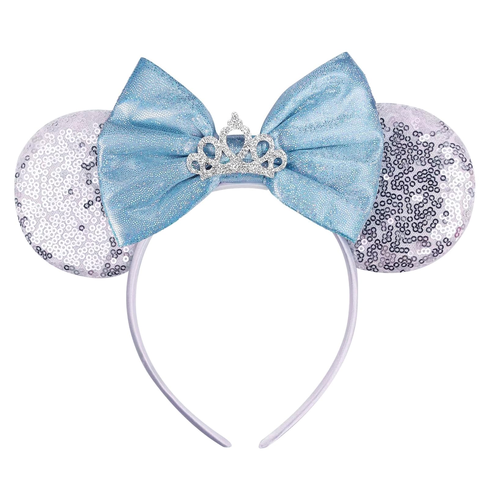 Eisyaa Silver Cinderella Minnie Ears Bow Headbands, Sequin