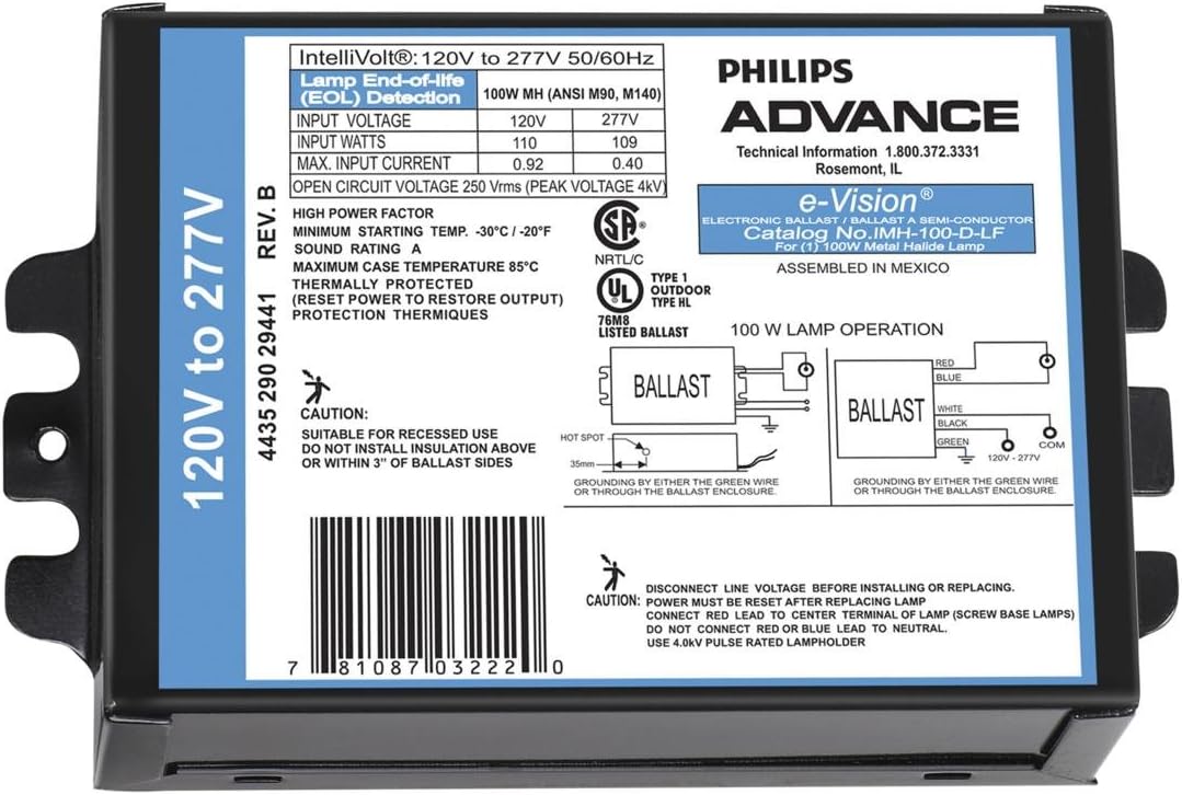 HID Ballast, eVision (TM), 100W Plant Growing Ballast Assemblies