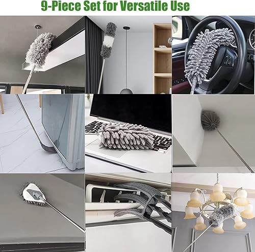 Miniatura 4 de Kit de plumero de microfibra de 9 piezas para techo alto, plumero de microfibra con poste de extensión de 30 a 100 pulgadas, kit de plumero de mango