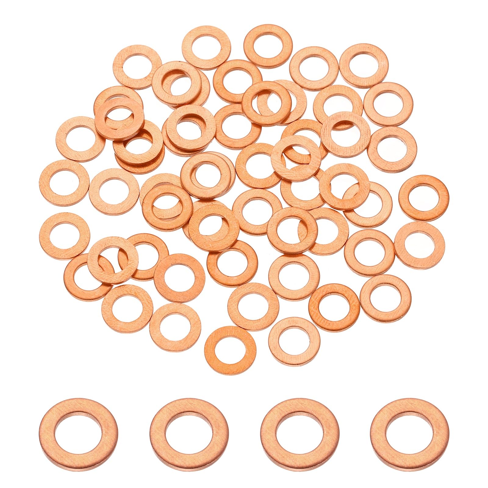 DEFANEX 56 Pcs M5 Copper Washer Sealing Ring (5mm ID 9mm OD 1mm Thickness) Metric Sealing Gasket Flat Crush Washer, for Automotive Plumbing Mechanical Oil Drain Plug