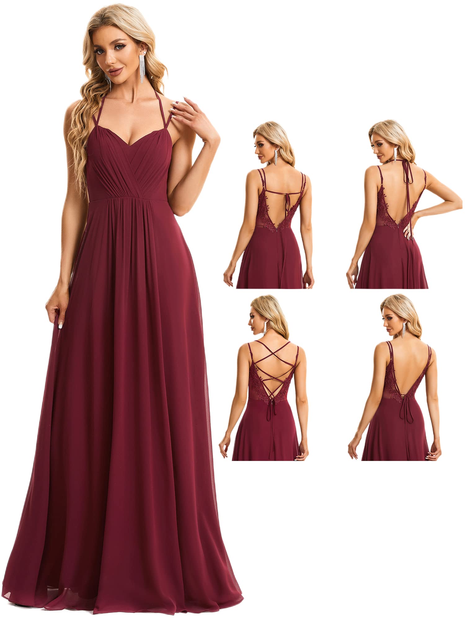 Ever-Pretty Vestidos de Dama de Honor Largo Elegantes Sin Mangas Cuello en V Cintura Imperio Formal ES01692