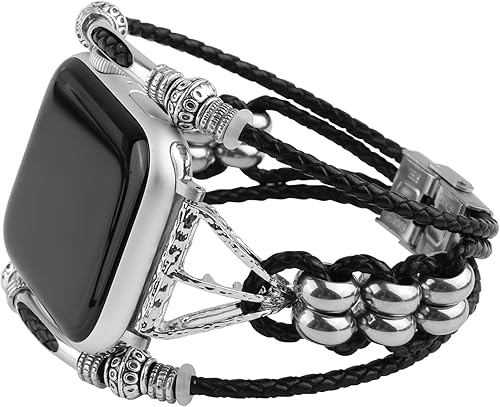 WONJOY Correa de cuero bohemia compatible con Apple Watch de 1.772 in 1.732 in 1.654 in 1.614 in 1.575 in 1.496 in 1.929 in iWatch Series