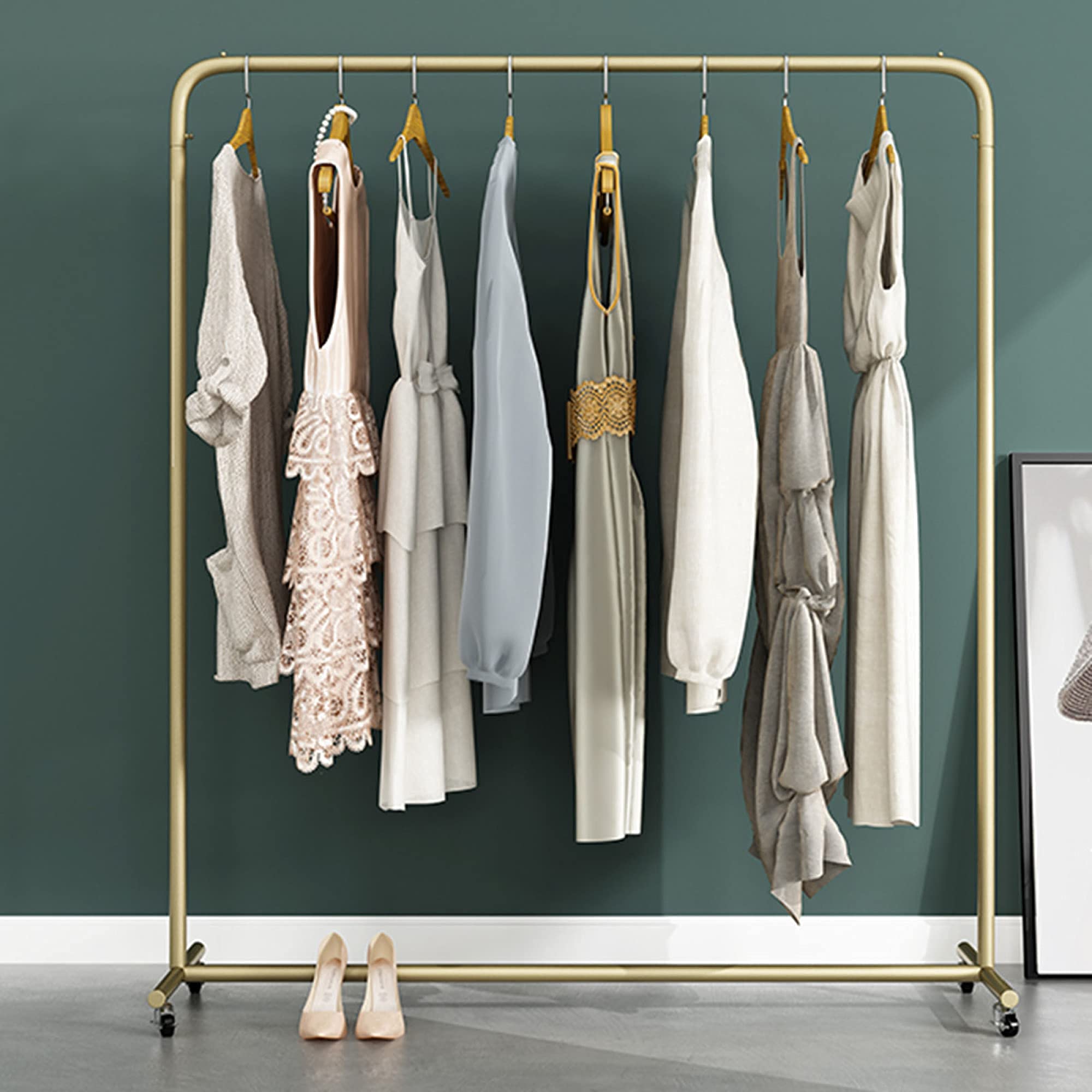 Schwere Kleiderstangen, Kleiderständer, Vintage Commercial Roller Kleiderbügel, Metall Tutu Kleiderbügel, Kleiderständer,Golden,120×40×135Cm
