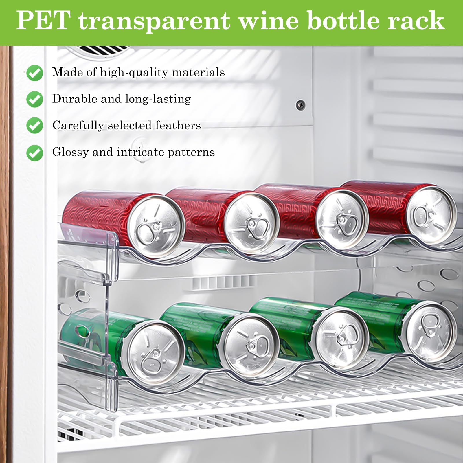 Bottiglie organizer per frigorifero: 8 bottiglie, portabottiglie impilabili, portabottiglie di vino, in plastica, porta lattine, porta bottiglie d'acqua trasparente per armadio, ufficio
