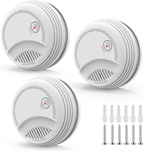 Paquete de 3 detectores de humo, sensor fotoeléctrico de alarma de humo de incendios alimentada por batería, luz de advertencia LED de 85 dB, alarma