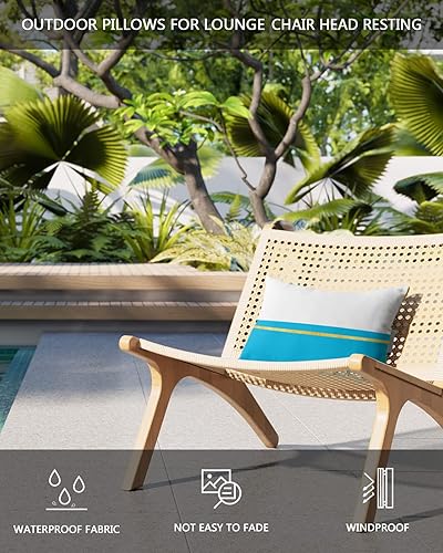 Miniatura 4 de Geometry Aqua - Almohada para silla de tumbona para exteriores, paquete de 4 fundas impermeables para reposacabezas lumbares, con inserto y banda