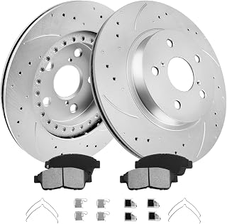 MOTOREVO Front Geomet Brake Rotors Kit for RAV4 [2001-2005 ONLY for Gas (NOT Fit EV), 275mm10.8in] Automotive Replacement Vented Coated Brake Disc and Ceramic Brake Pads 2001 2002 2003 2004 2005