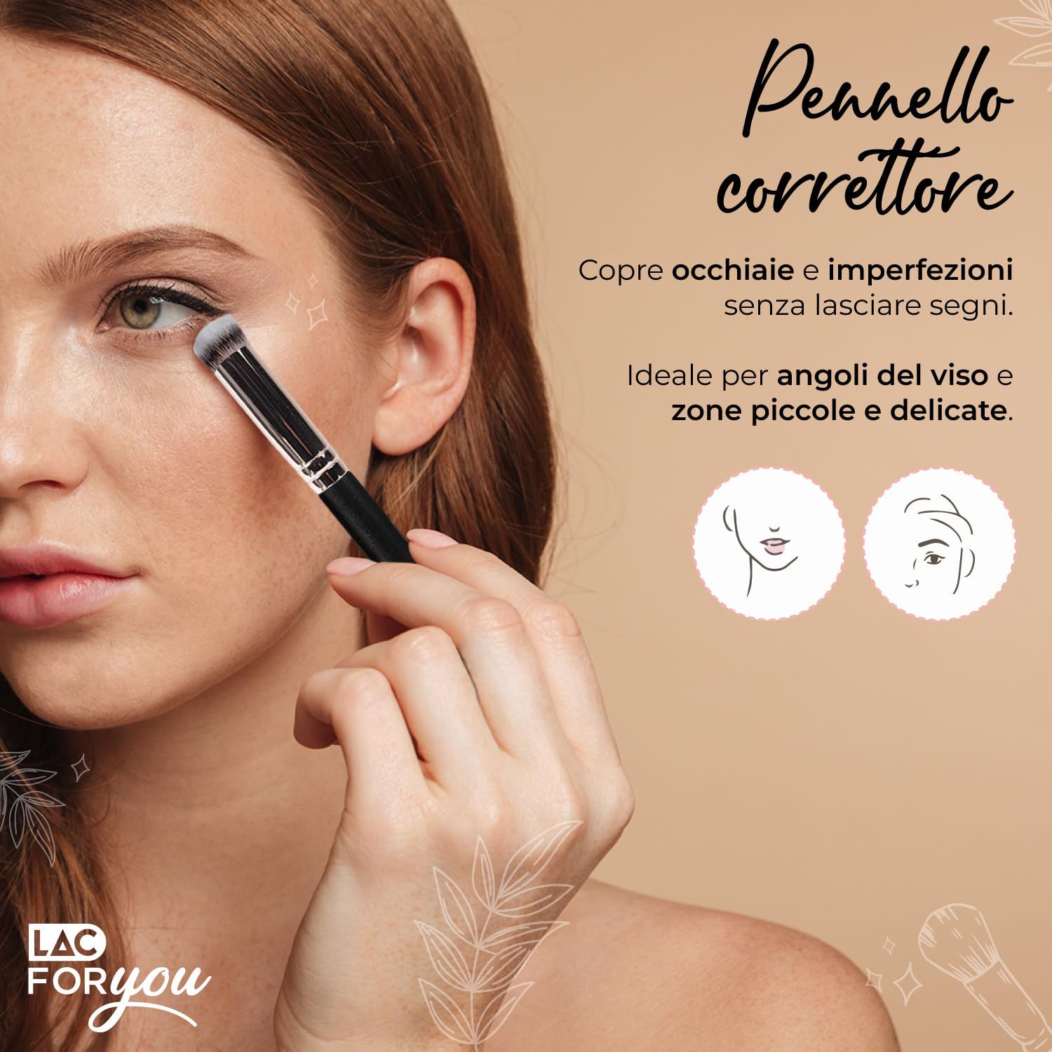 LAC FOR YOU Set 2 Pennelli Fondotinta & Correttore – Pennello Fondotinta Obliquo a Setole Dense e Pennello Correttore Precisione Occhiaie – Manico Cilindrico Ergonomico
