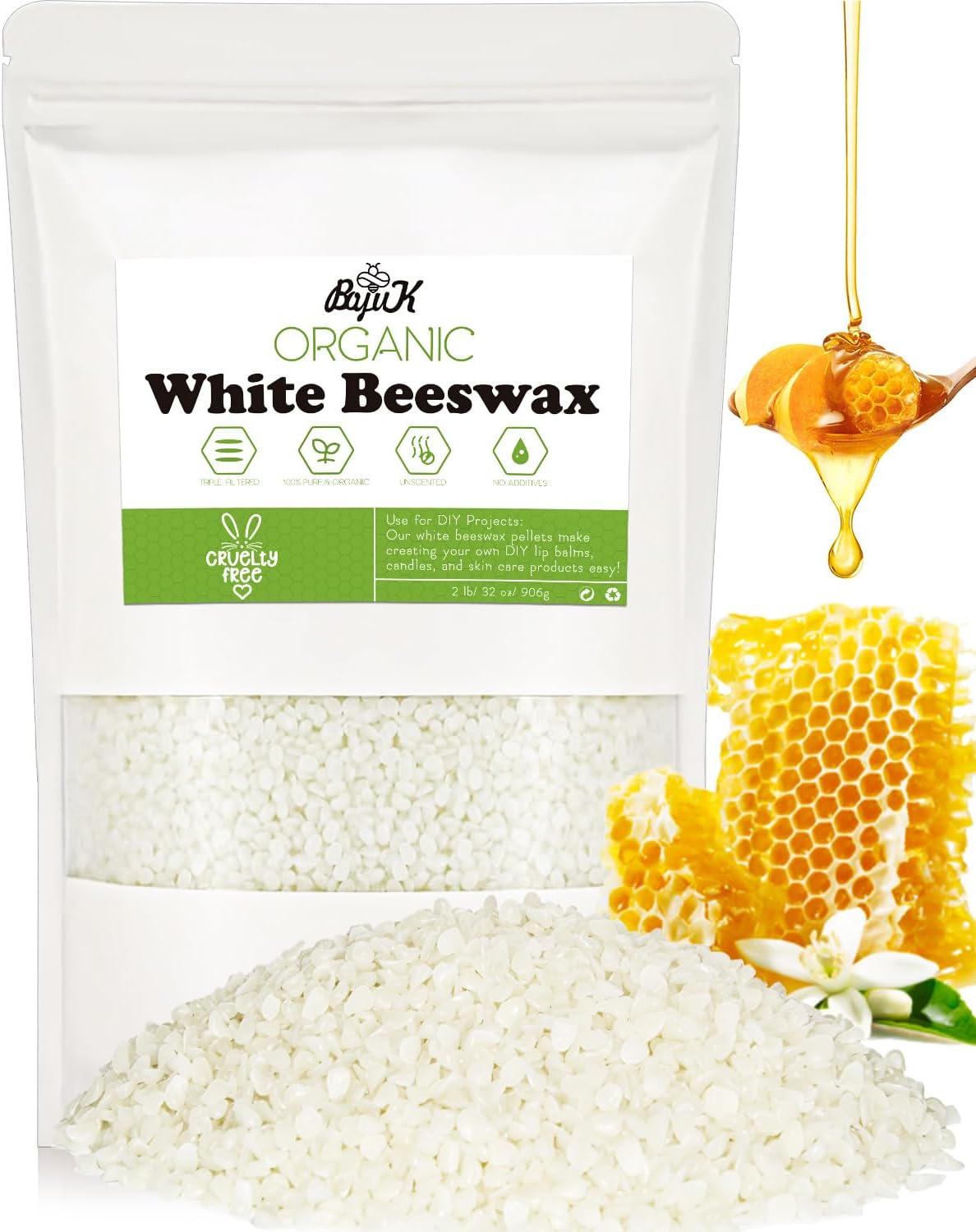 White Beeswax Pellets, Beeswax for Candle Making, Beeswax Pellets Cosmetic Grade Eco Friendly Products, Organic Beeswax for Body, Skin Care DIY, Lip Balm and Soap Making Supplies [ 906g ]