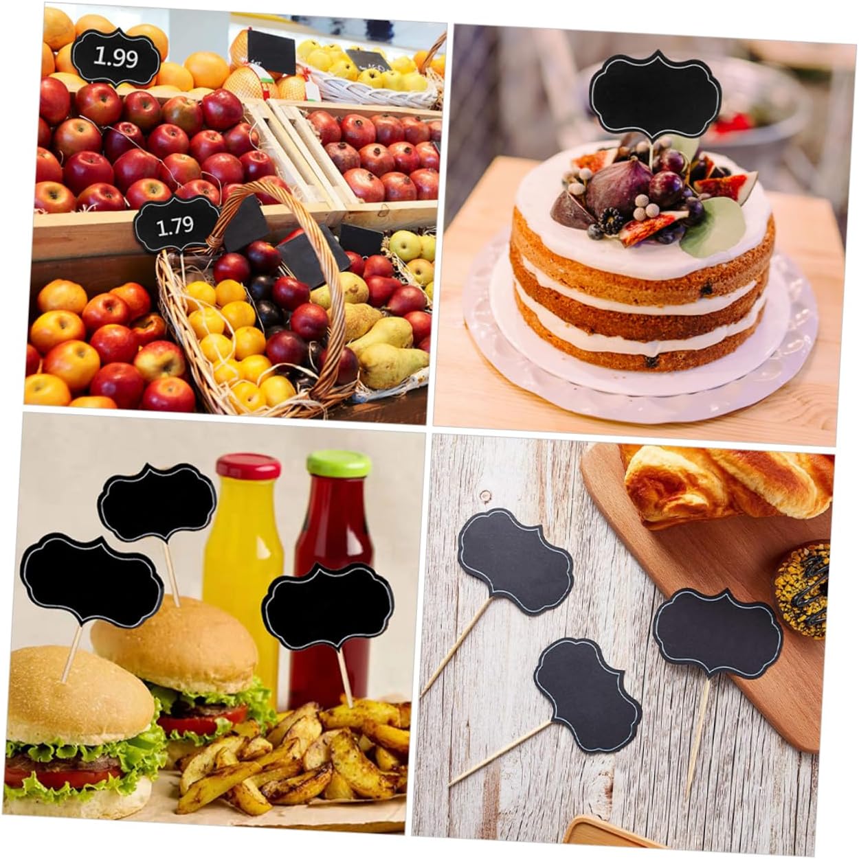 16pcs Black Paper Wood Cheese Markers Writable Buffet Labels