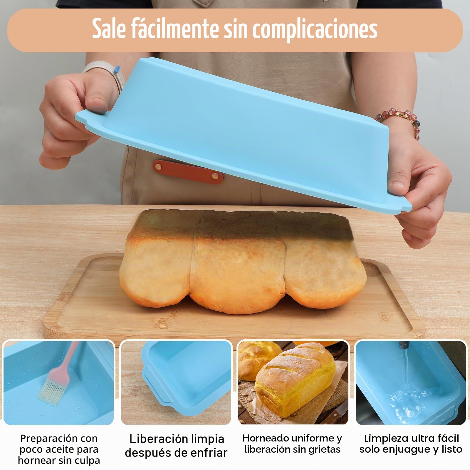 Molde para pan de silicona de 2 piezas: molde con marco metálico | 29,6x15,5x6,6cm - Molde rectangular antiadherente para hornear pan para tostadas (verde menta y beige)