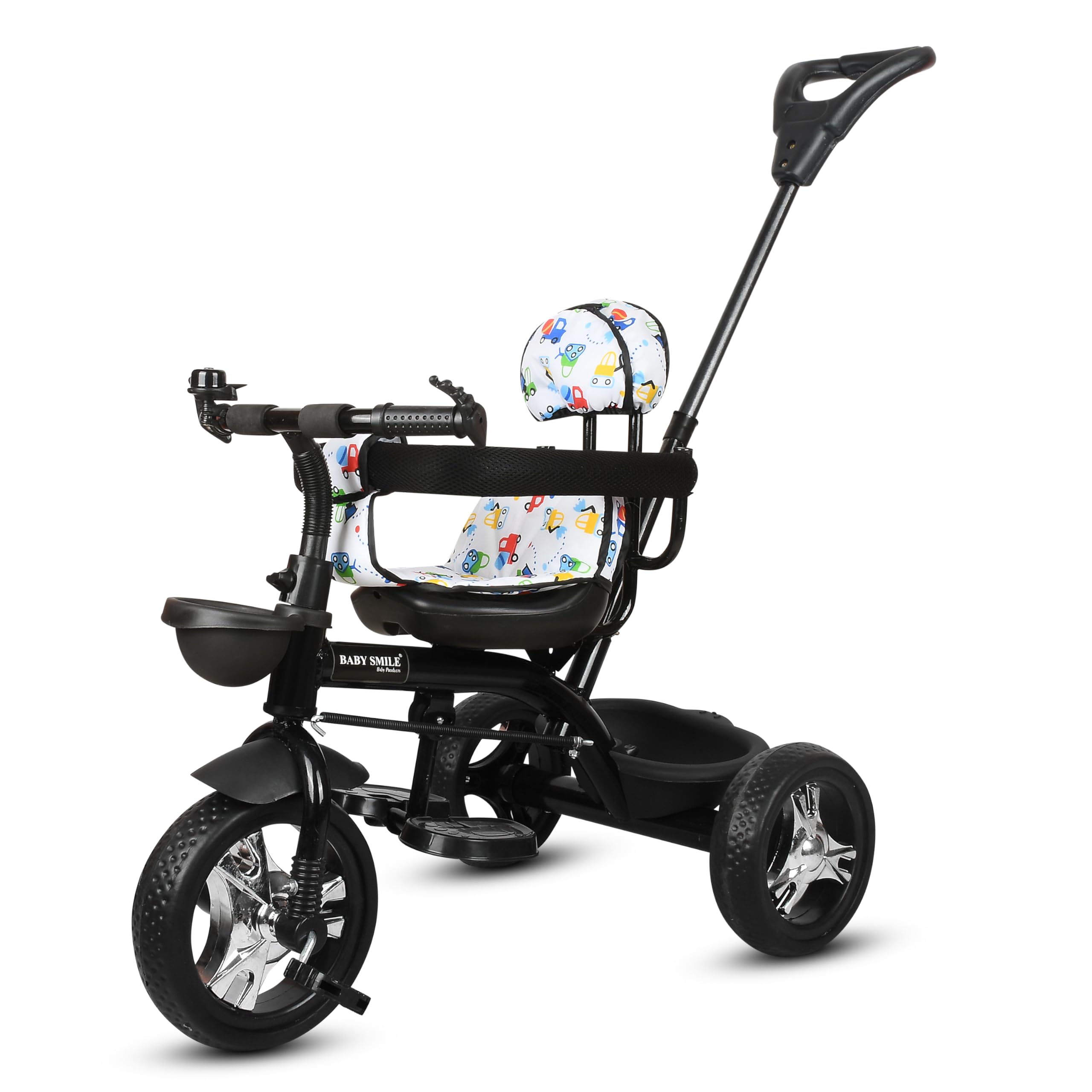 BABY SMILE Tricycle for Kids | 2-in-1 with Pedalling & Parental Control | Cushioned Seat | Guardrail & Anti-Slip Handle for Safety | for 2 Years+ Boys and Girls (White) (ST-06)-image-34