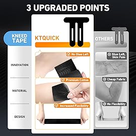 PreCut Kinesiology Tape for Knees, 24 PCS Waterproof KTQUICK Knee Tape for Knee Pain Relief Pre Cut, Original Cotton Athletic Knee Tape, Waterproof & Hypoallergenic Latex-Free for Sports (Black)