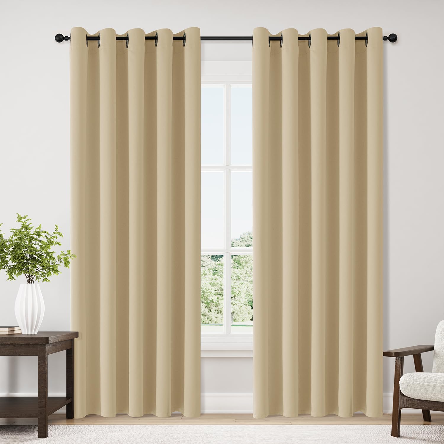 ChrisDowa Blackout Curtains for Bedroom and Living Room 70 Inches Wide | 2 Panels Set, Extra Wide, Thermal Insulated, Light Blocking, Room Darkening, Window Drapes, Biscotti Beige, 70 x 84 Inch