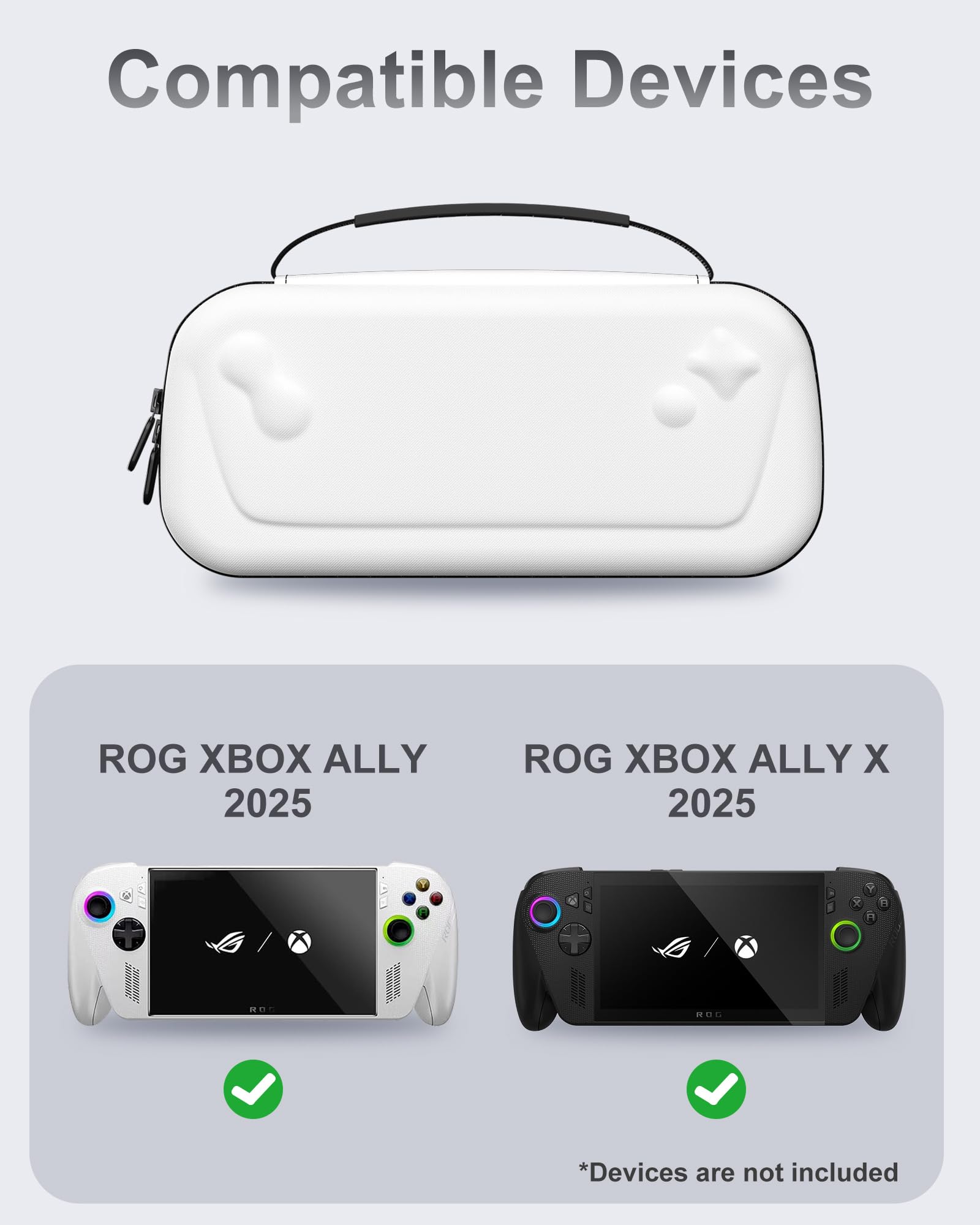 ProCase Housse pour ROG Xbox Ally / ROG Xbox Ally X, Boîtier Rigide Protection Portable pour Console, Étui EVA avec Compartiments pour Cartes et Accessoires, Sac de Transport Léger avec Poignée -Blanc