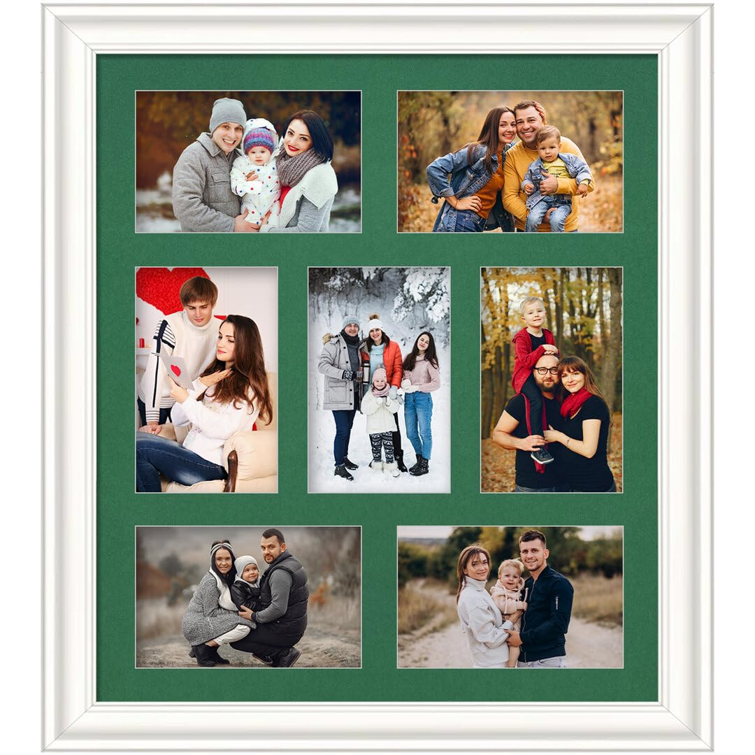 Alison Kingsgate Imperial 24X20 Photo Frames for Multiple Pictures, Family Collage Frame for Wall, Holds (7x) 7X5 Photos, White with Emerald Mount