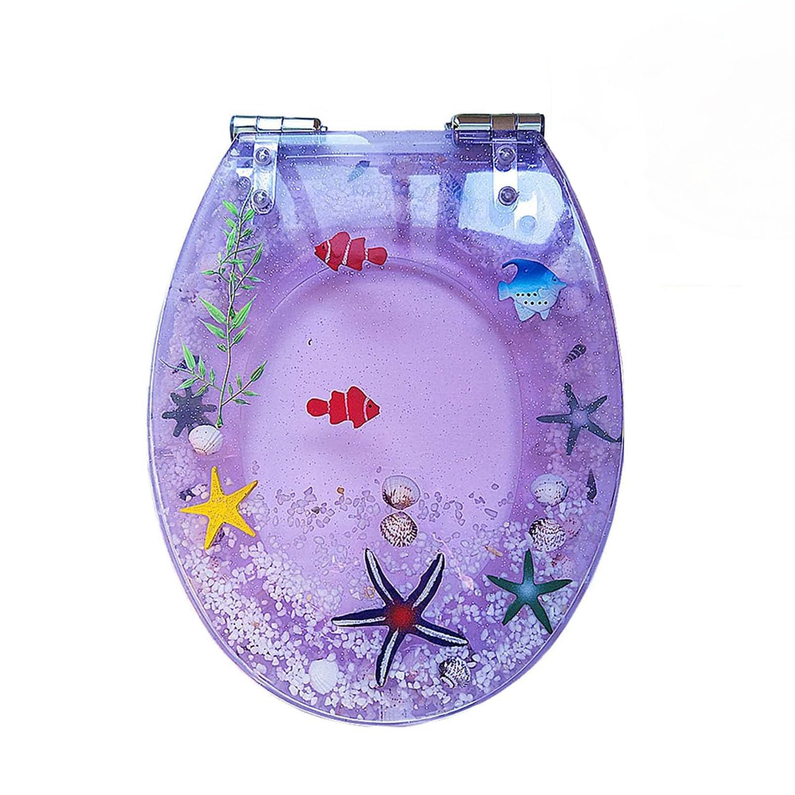 Dryfal Purple Glitter Toilet Seat Soft Close Top Fix/Blind Hole Fix/Standard Fix Toilet Seat, Resin Toilet Seat With Sparkly Glitter, Quick Release Hinge,