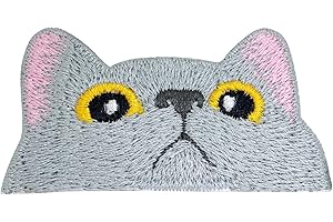 Embroidered Gray Cat Face Iron-On Patches