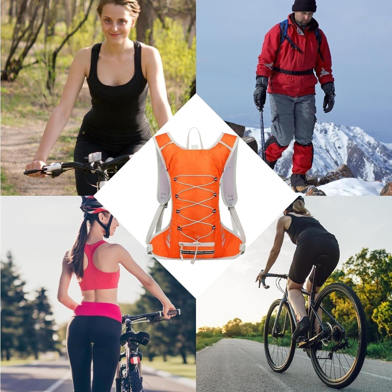 Plecak Rowerowy Na Zewnątrz Wodoodporny, Ultralekki Ze Zintegrowanym Pęcherzem Wodnym I Ergonomicznym Komfortem, Orange