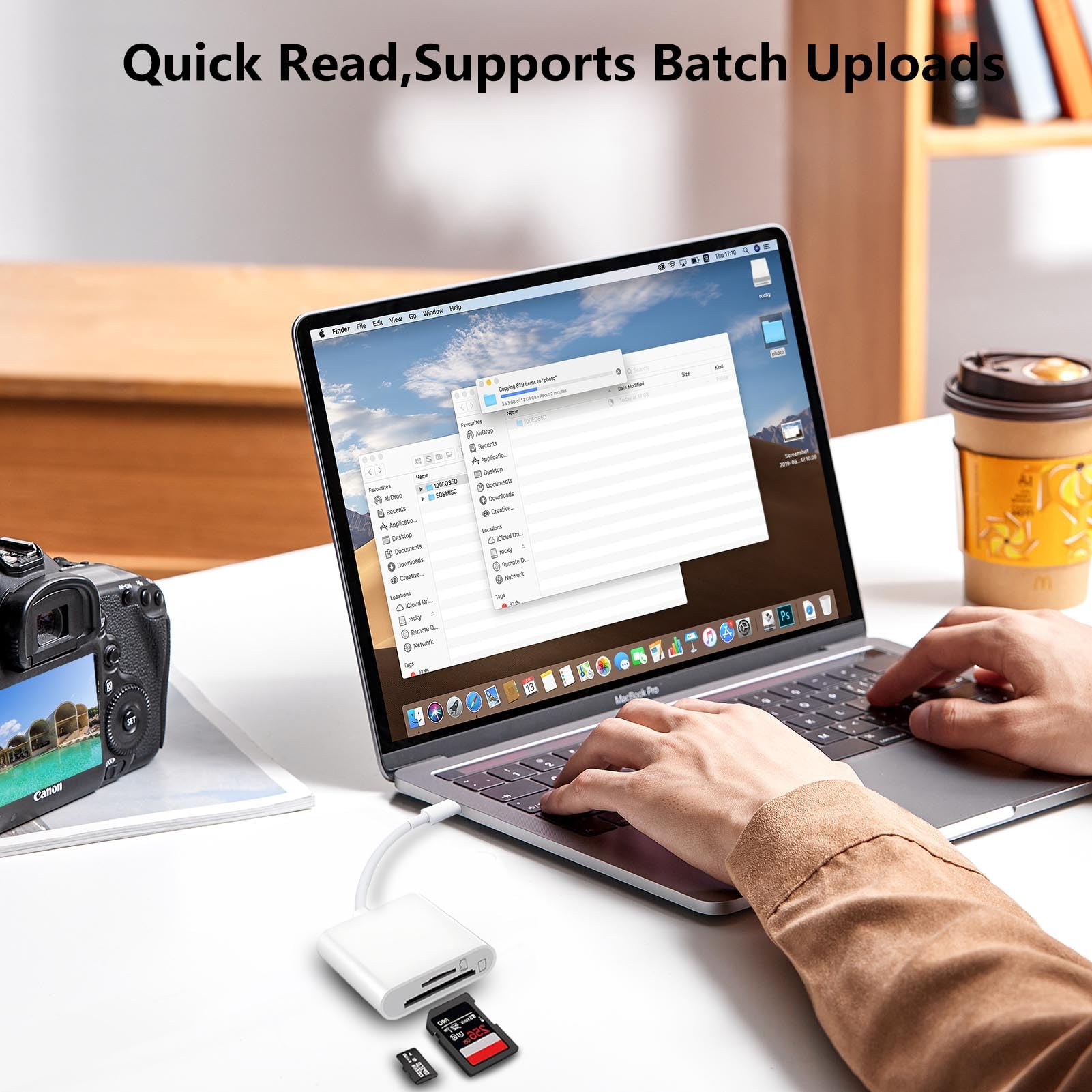 Czytnik kart USB C SD do iPhone'a 15/16/MacBooka/Maca, adapter karty pamięci typu C, czytnik USB-C Micro SD obsługuje adapter kart pamięci SD i MicroSD, przeglądarka kamer Trail Plug and Play dla