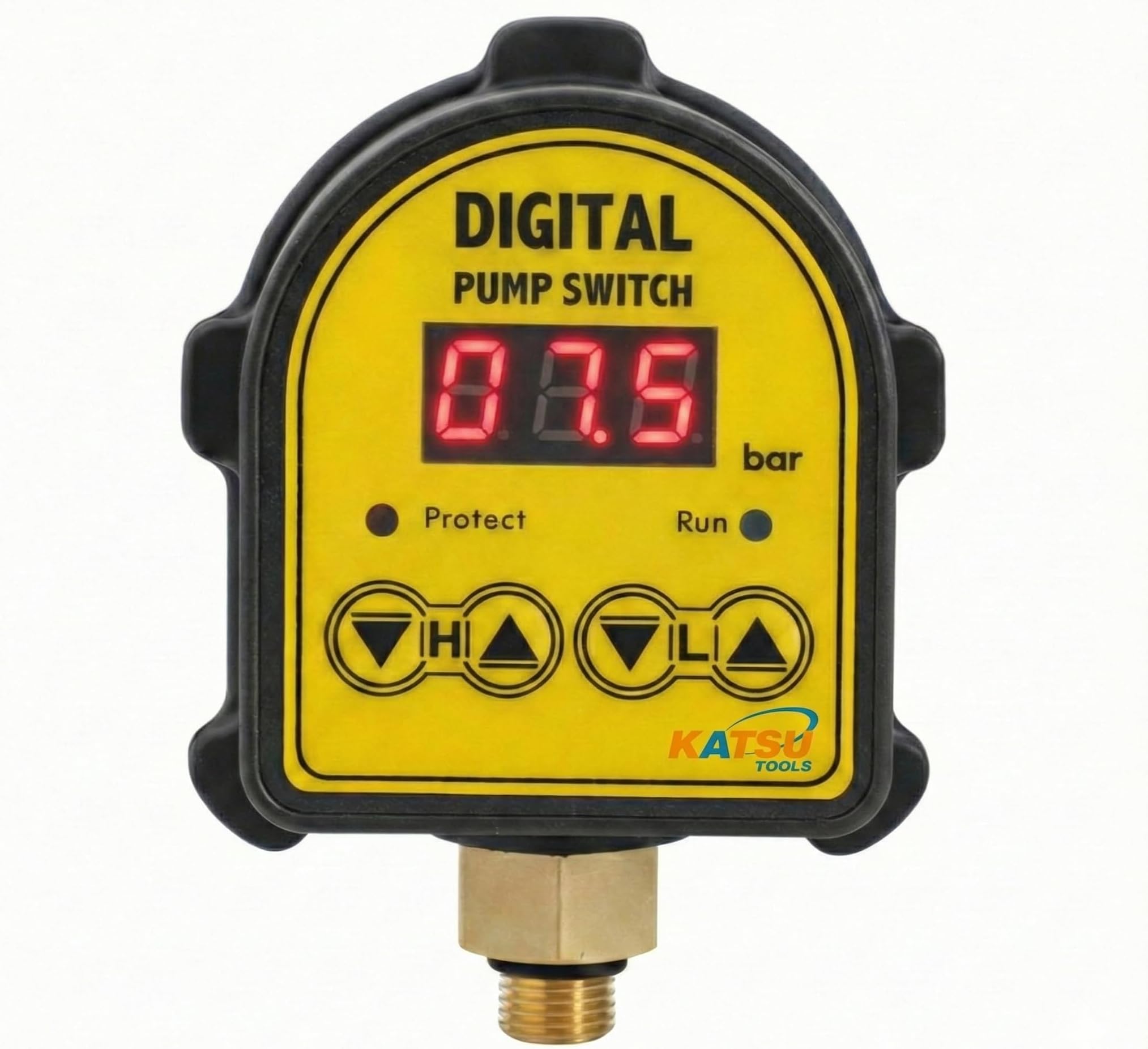 KATSU Digital Pressure Control Switch 10 Bar, 220V 10A Automatic Pump Controller, G1/4 Electronic Pressure Sensor for Water, Oil & Gas with Short Circuit & Water Shortage Protection