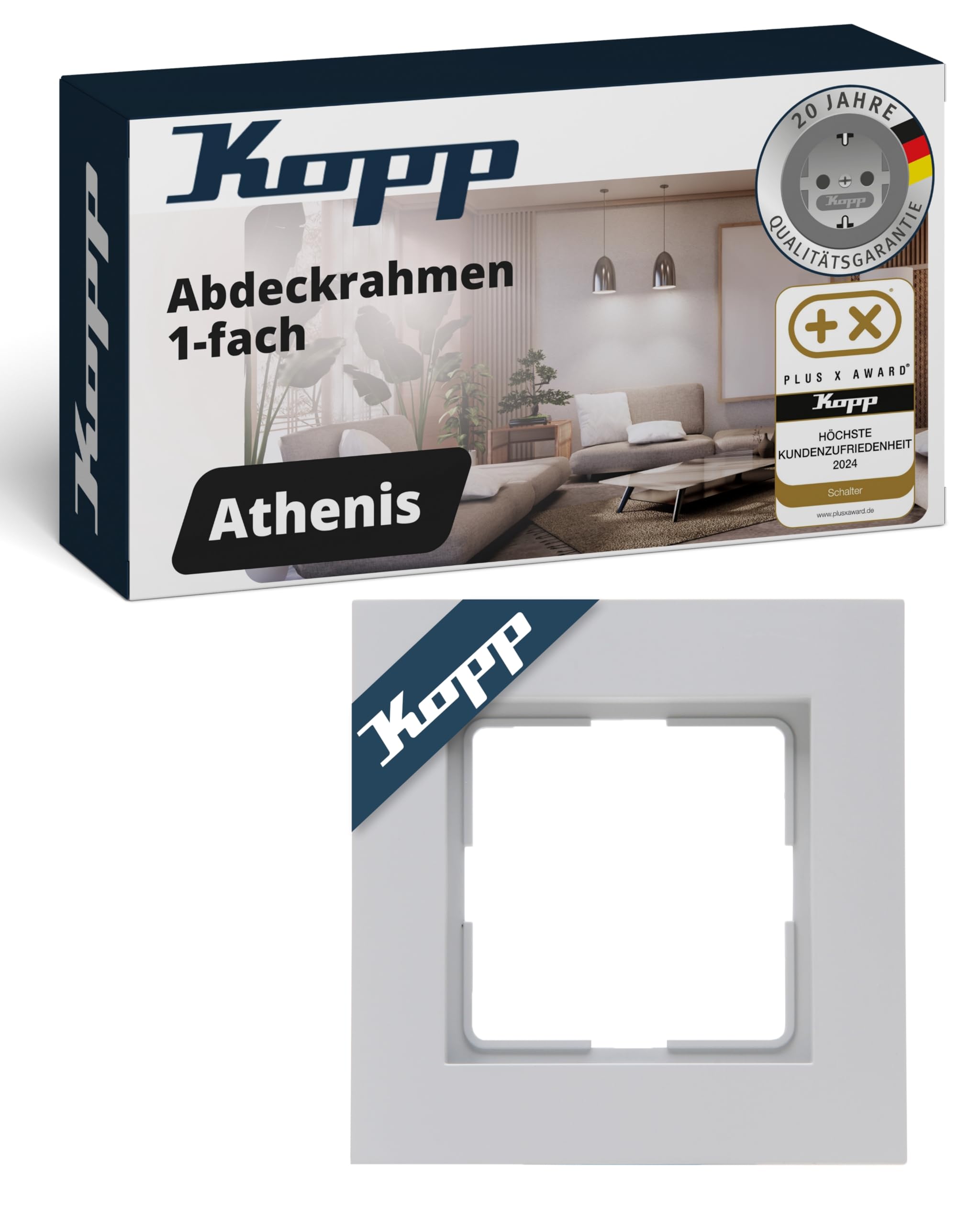 Kopp ATHENIS 1-fach Abdeckrahmen in Matt-Grau - 86 x 86 x 9,5 mm - Rahmen für Steckdosen & Schalter - Eleganter Steckdosenrahmen aus mattem Kunststoff - Hochwertiger Lichtschalter-Rahmen