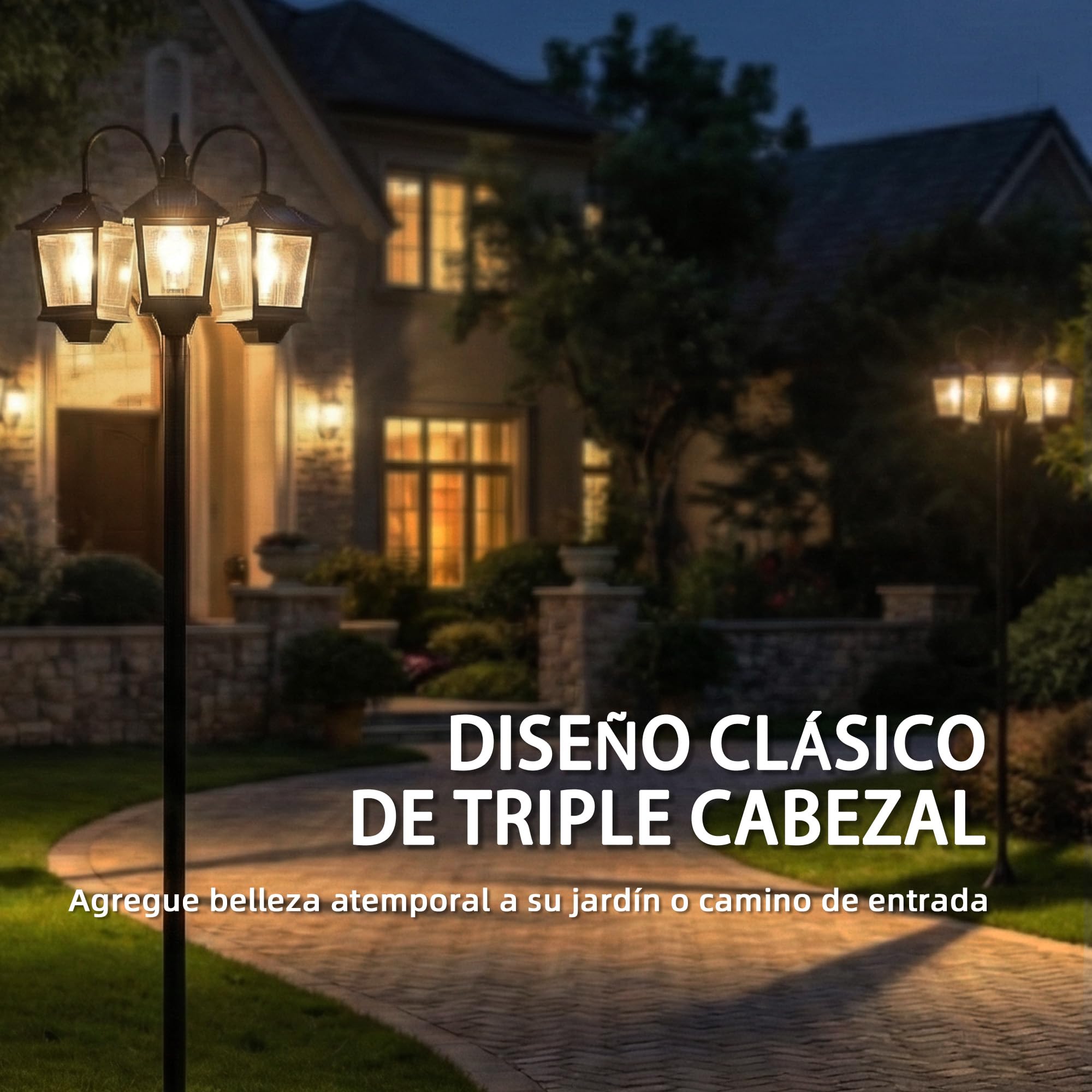 Outsunny Farola Solar Exterior de Jardín con 3 Cabezales, Luz Solar de Exterior de Aluminio con Encendido/Apagado Automático, Impermeable IP44, para Terraza, Patio, 40x34,5x188 cm, Negro