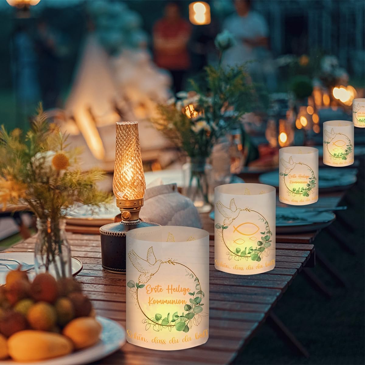 12 Lanterne Da Tavolo 'Bella Che Tu Ci Sia' Con Eucalipto - Decorazione Per Matrimoni, Battesimi E Feste - Foto 7