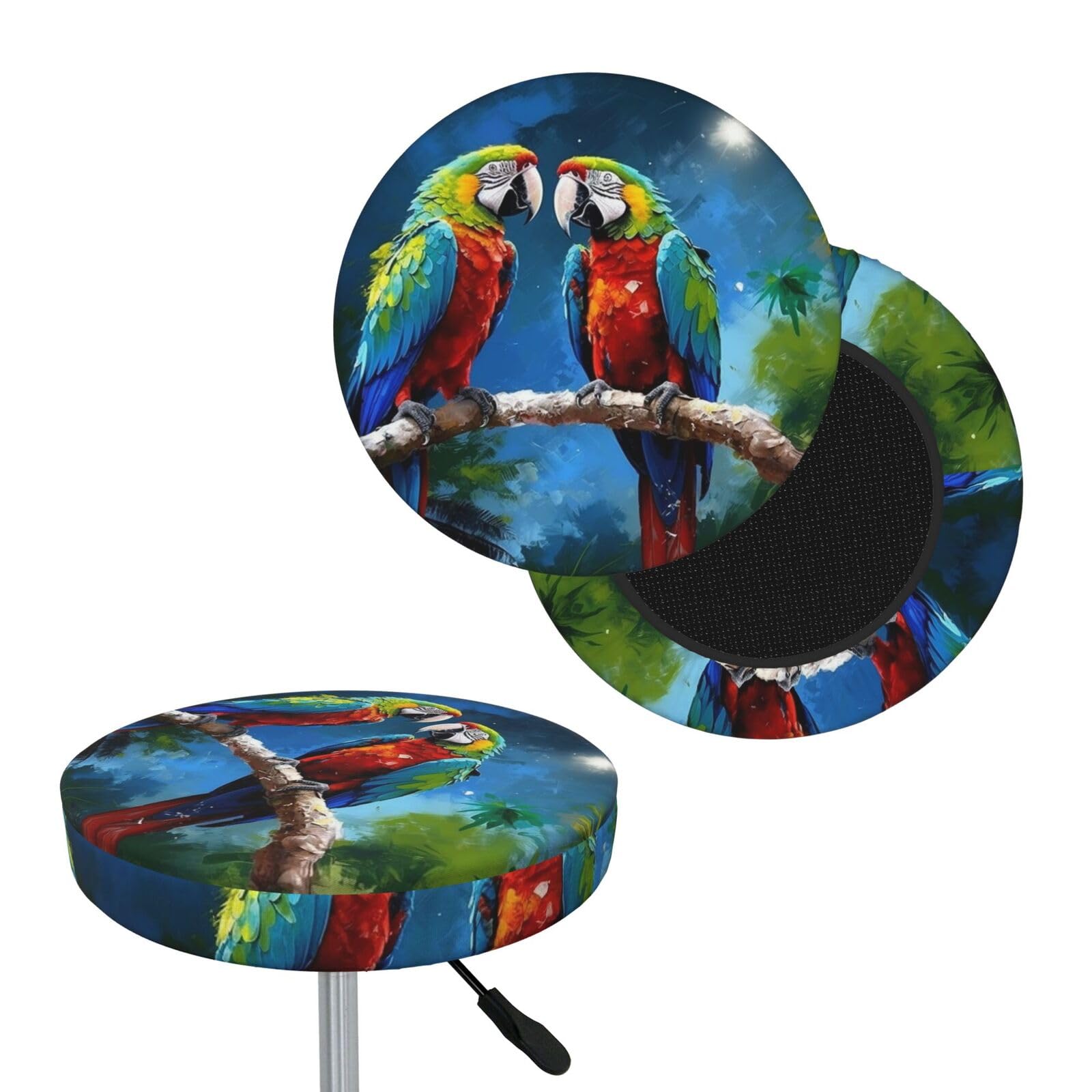 FodPand Parrots Bar Stool Cover Round Elastic Stool Cushion Covers Washable Bar Stool Chair Slipcover Stretch Stool Seat Covers for 12-14 Inch Chair