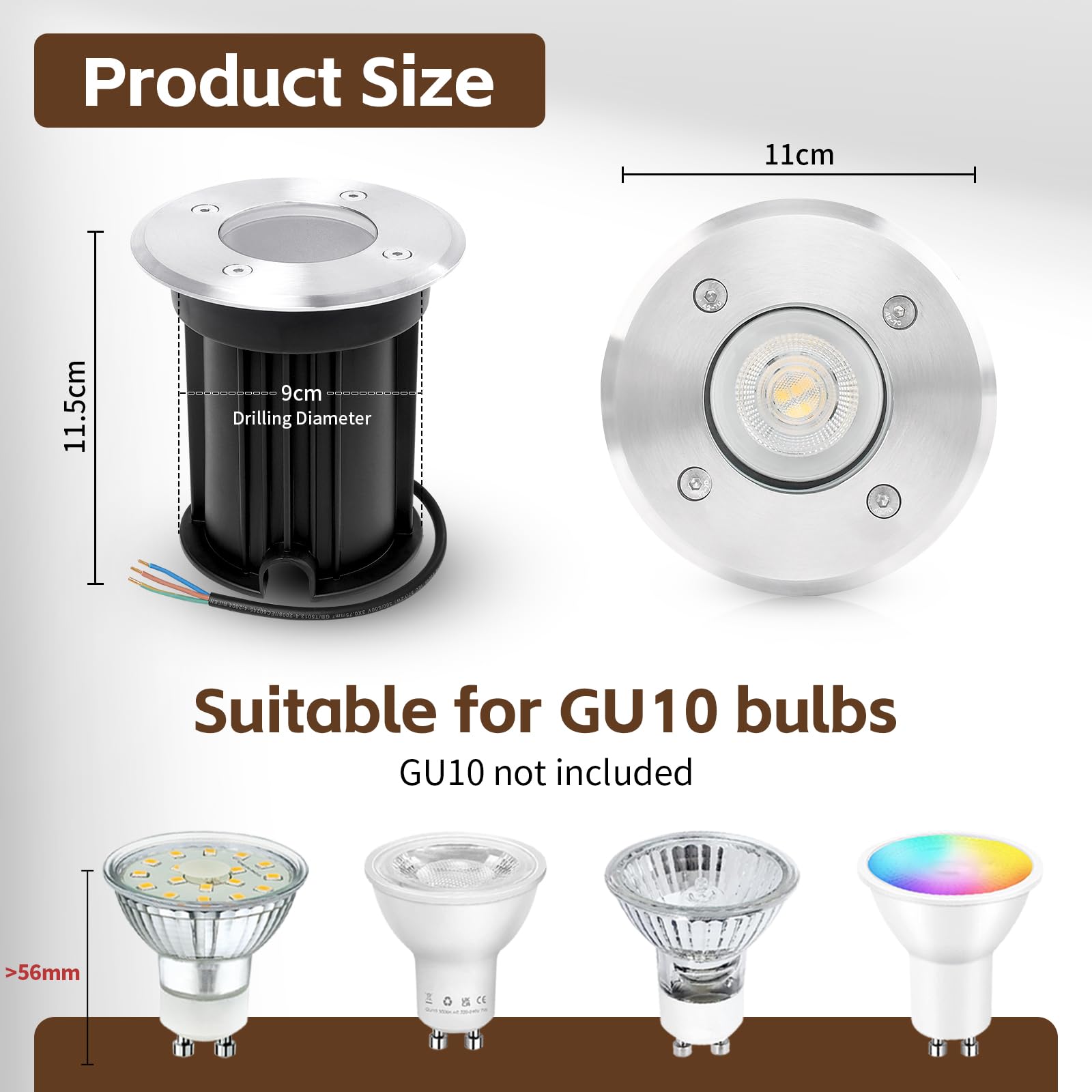 YindaLux 4x Segnapasso led esterno per GU10, 230V IP67 Faretto led da esterno, Lampioni da giardino esterni,Calpestabile Lampada Da Incasso a Terra Esterni Per Giardino Sentie,Argento(senza lampadina)