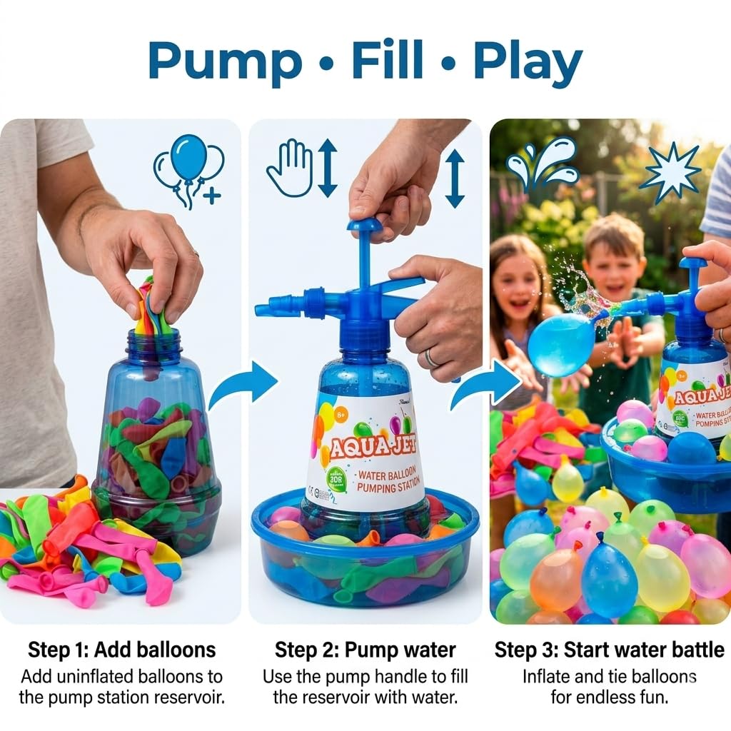 Lot de 500 ballons à eau avec buse de remplissage rapide — Bombes à eau pour enfants et adultes, latex naturel facile à remplir, jeux de fête en plein air, à partir de 6 ans