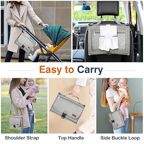 Miniatura 4 de Zooawa Cambiador de pañales portátil, cambiador para niñas y niños recién nacidos, tapete cambiador de pañales portátil con bolsillo para toallitas