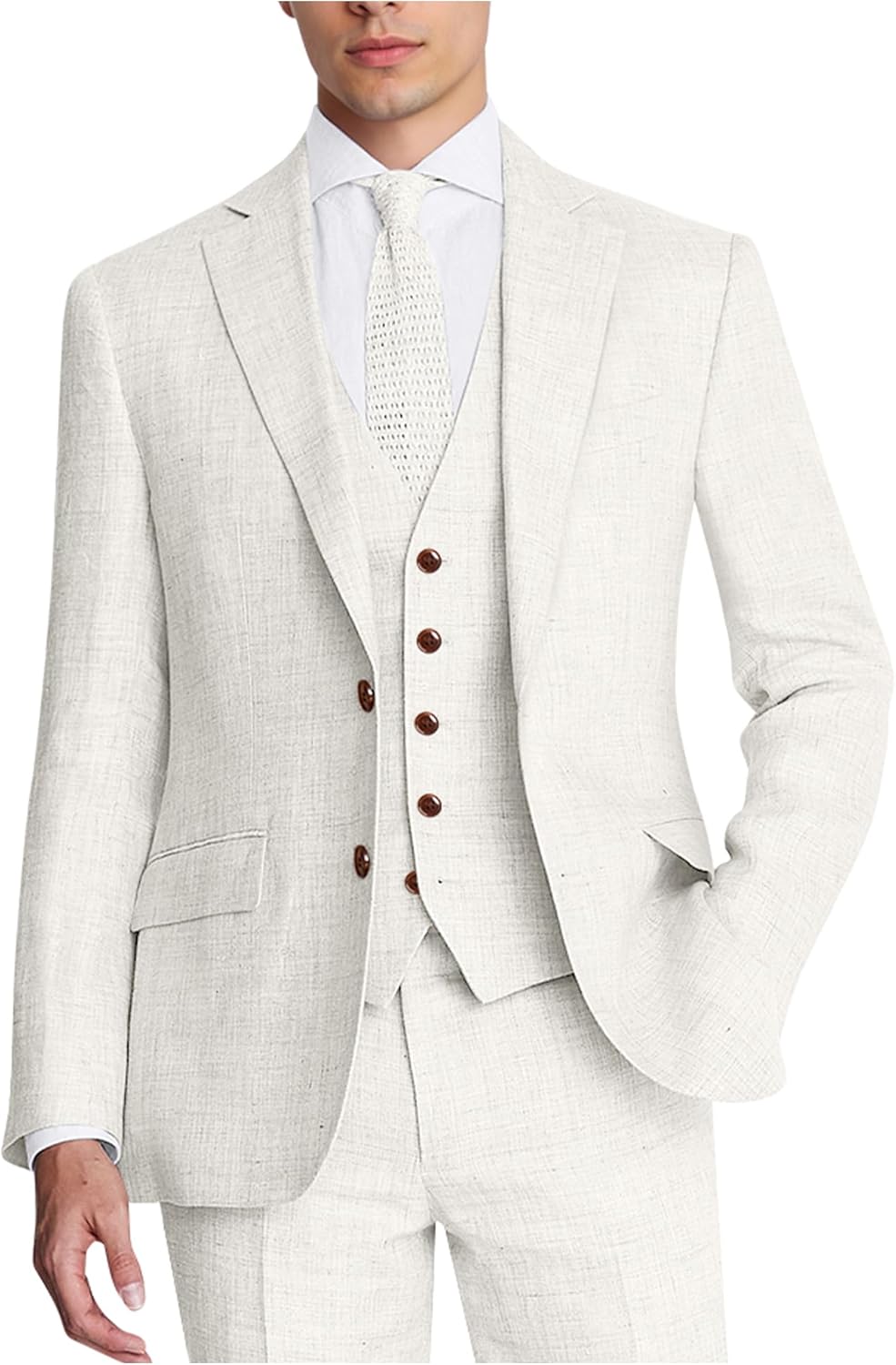 Men's Suit 3 Piece Linen Suits Slim Fit Suit Blazer Vest Pants Set Wedding Prom Tuxedos Business Casual Suit