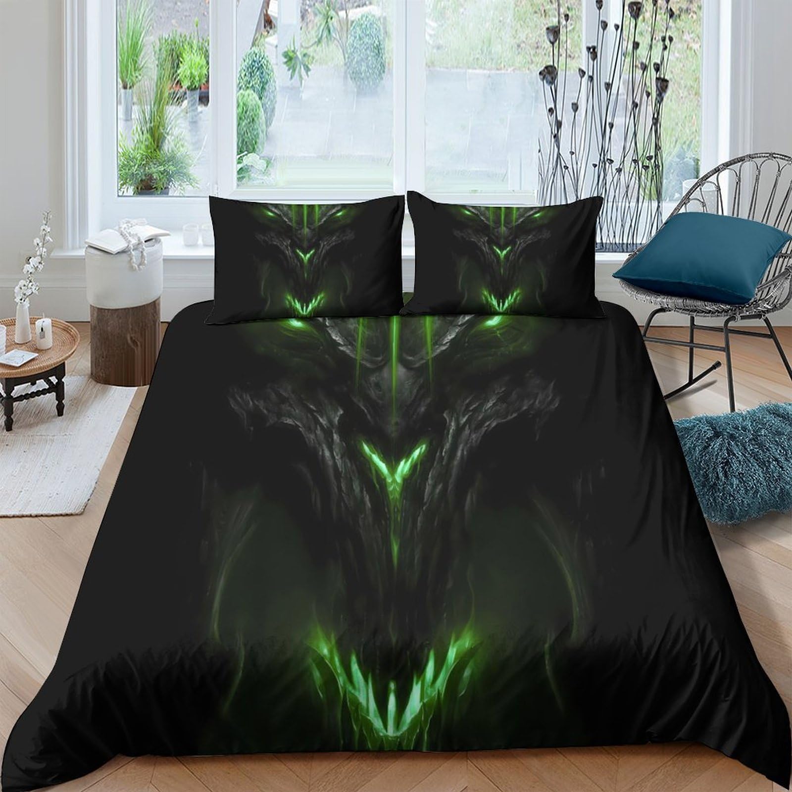 Ctjqhvkz Style-8 3D Printed Dark Green Dragon Fitted Sheet Microfiber Soft Bedroom Decor Gothic Mattress Cover Single（135X200cm）