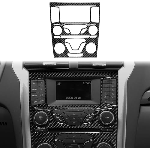 Real 3K Black Carbon Fiber Car Dashboard Central Radio Player Control Panel Trim Sticker Auto Interior Accessories Compatible with Ford Fusion S SE Titanium 2013-2021/Ford Mondeo 2014-2022