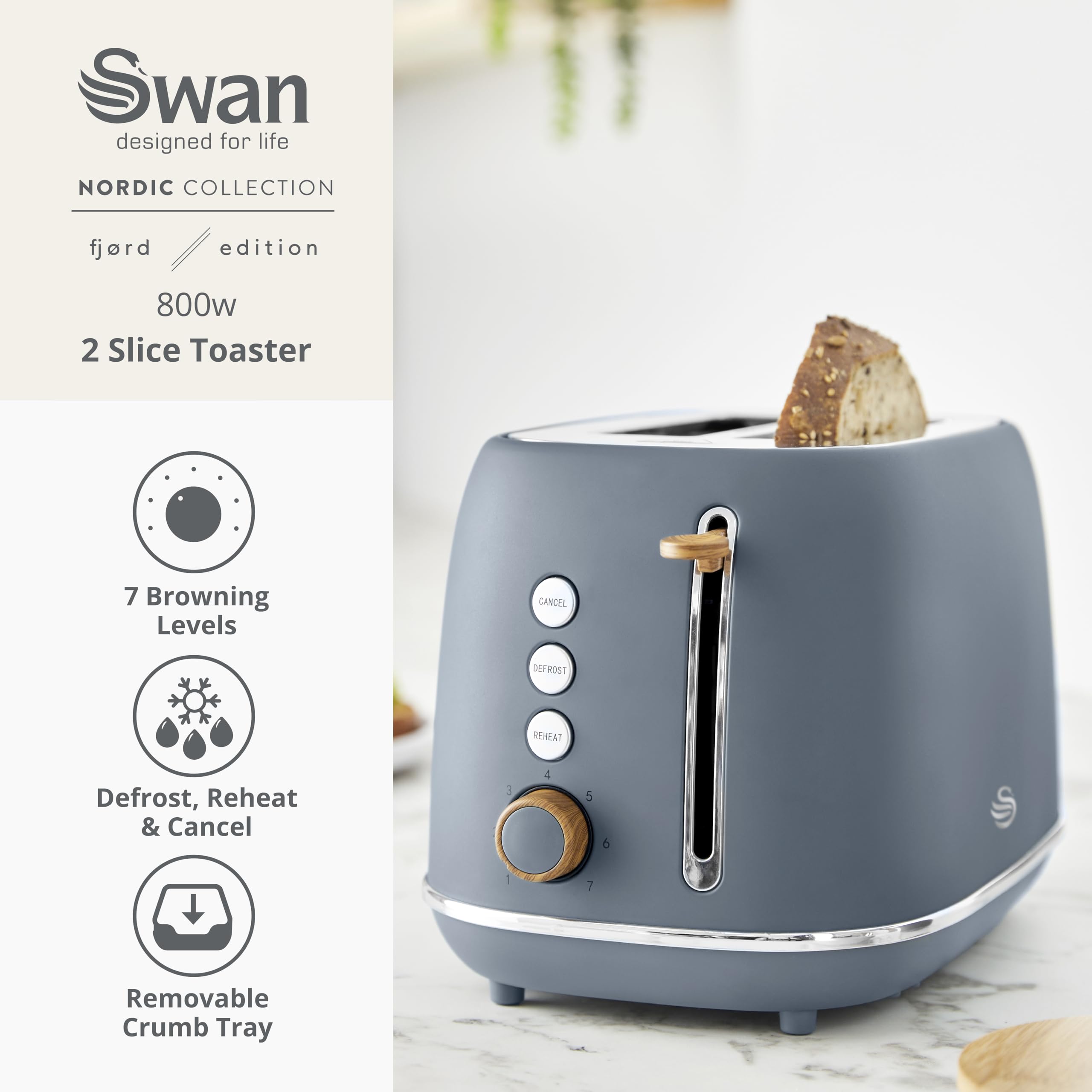 Swan Fjord Toaster - 2 Slice, 7 Browning Levels -2 Swan Fjord Toaster - 2 Slice, 7 Browning Levels -2