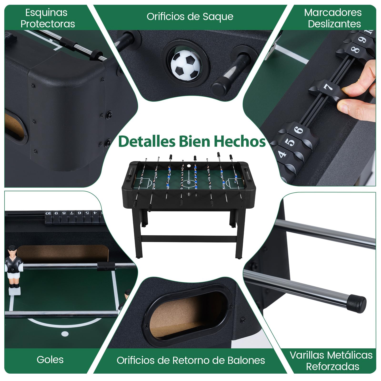 COSTWAY Mesa de Futbolín, Mesa de Juego de Fútbol con Patas, 22 Jugadores, 2 Pelotas y Marcadores Deslizantes, Set de Fútbol Arcade para Niños y Adultos, Salas de Juegos