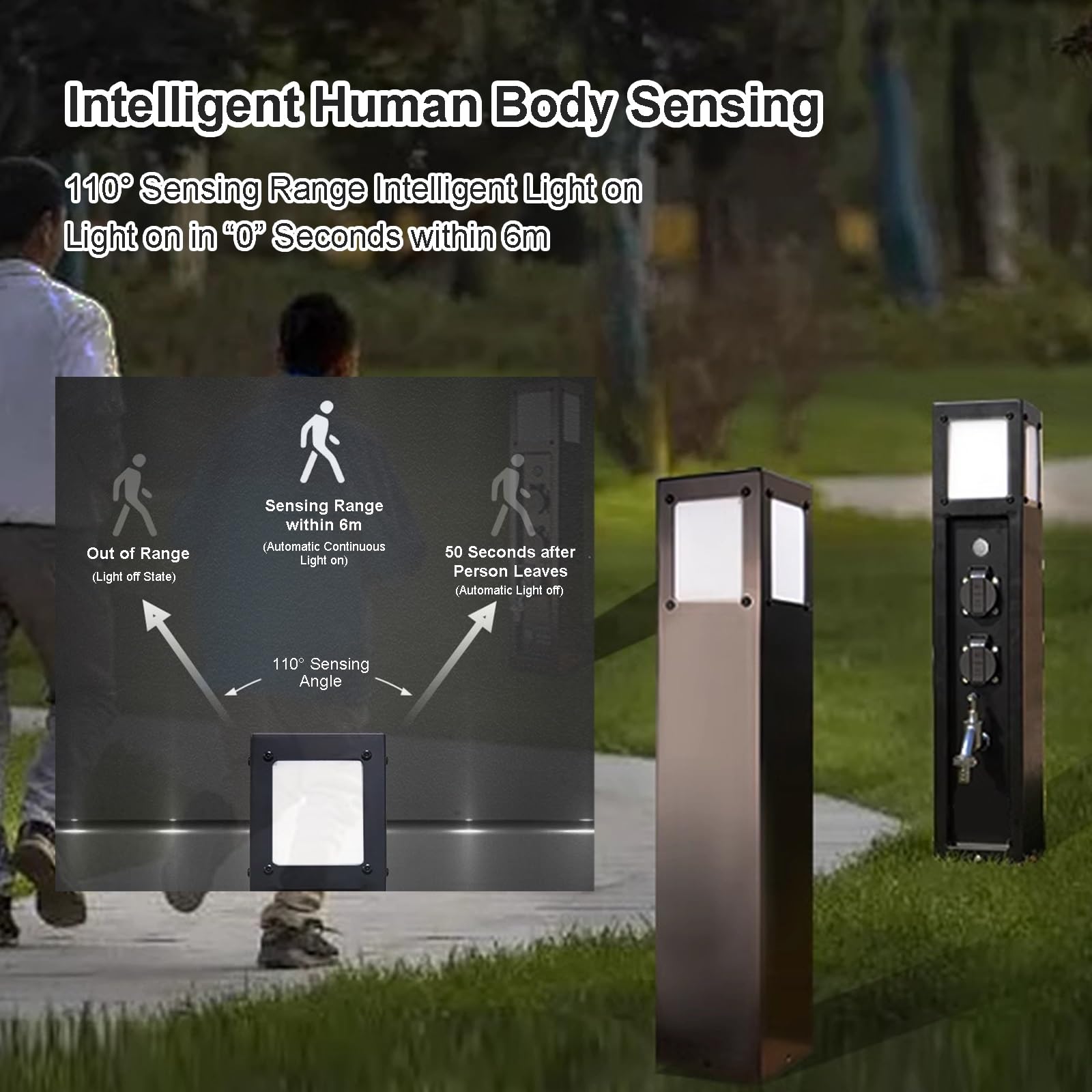 Intelligente Wassersäule für den Außenbereich, Multifunktionaler Wasserhahnpfosten mit Steckdose und Beleuchtung, Hydranten-Wasser- und Stromsäule