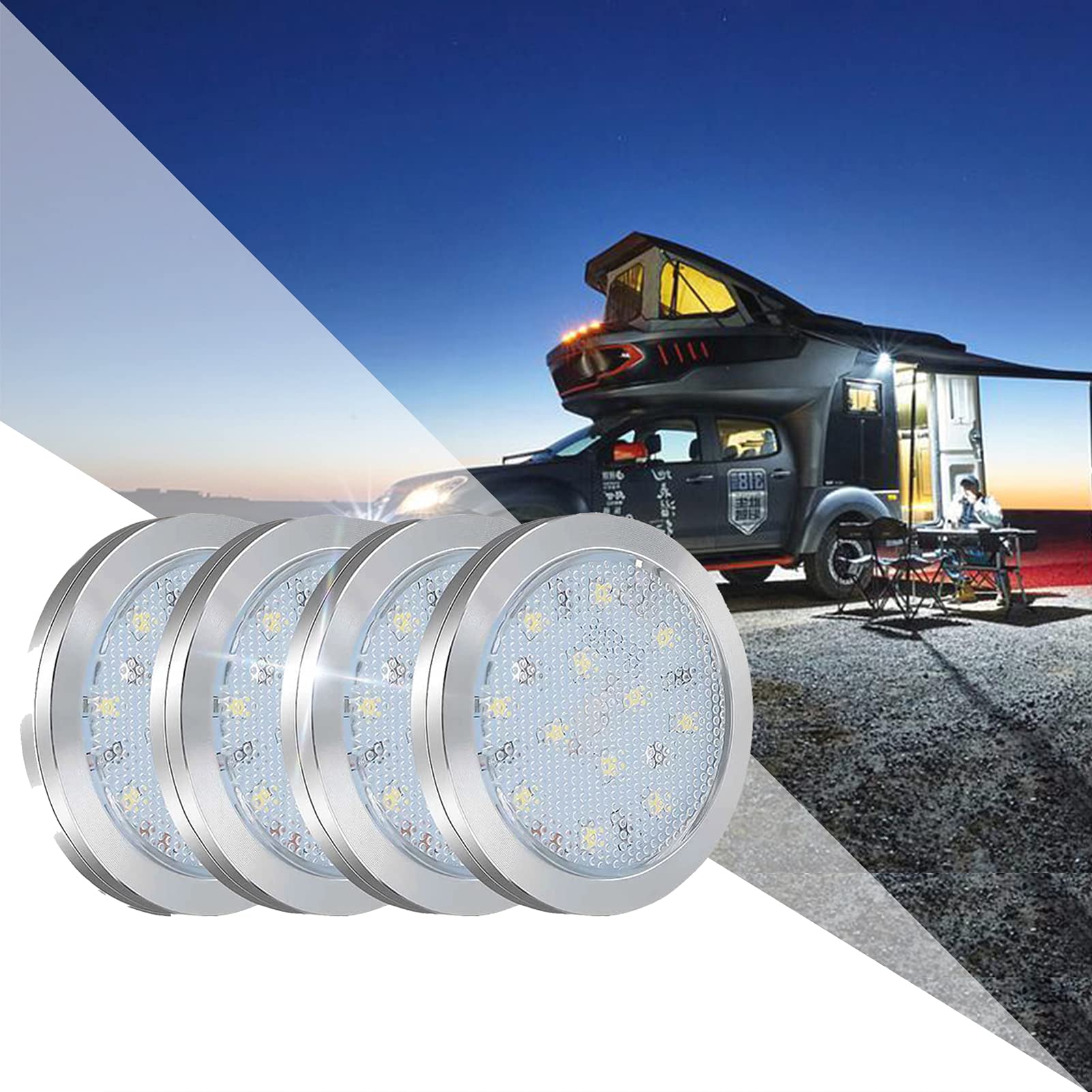 Tira de Luz Led de 12 V, 4 Luces Led de 12 V, Luces de Techo de Caravana, Luces de Techo Led Interiores, Blanco FríO para CamióN, Kit de Coche, VehíCulo, Autocaravana,Warm White