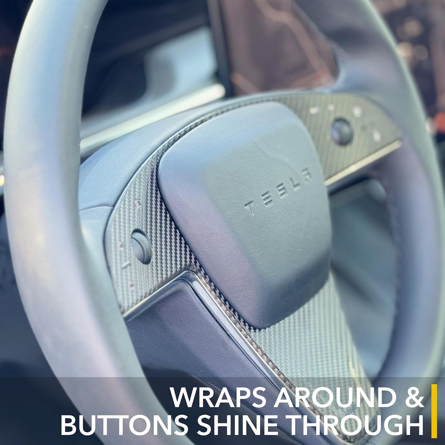TWRAPS Steering Wheel Vinyl Cover for Tesla Model X & Model S (2024+) - Premium Color Change Wrap for Easy DIY Customization, Black Carbon Fiber