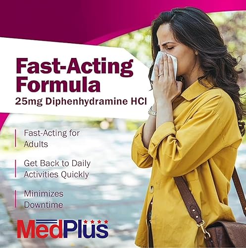 Miniatura 6 de MedPlus Medicina para aliviar la alergia, 25 mg, 1000 tabletas | Difenhidramina Hcl | Antihistamínico | Alivio para alergias en interiores y