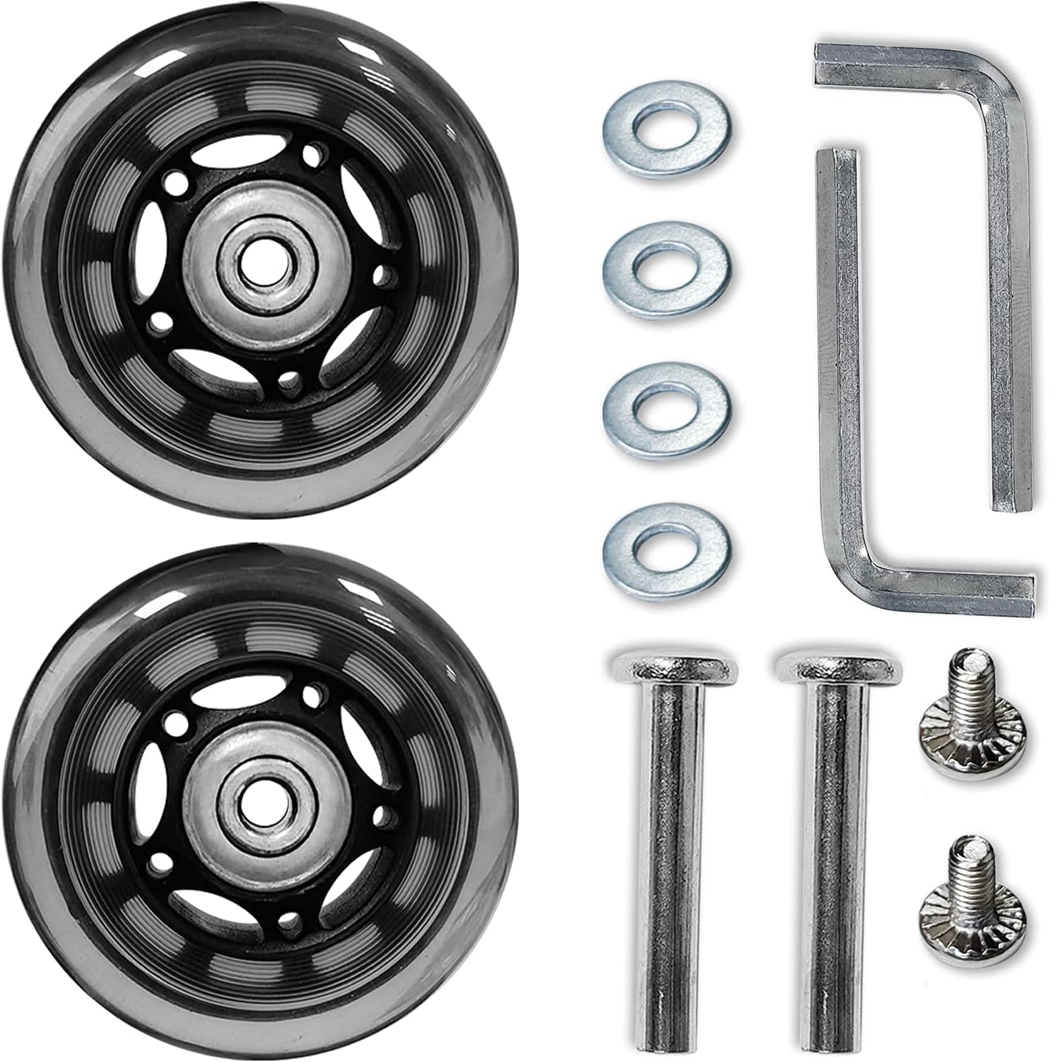 Rhinenet Replacement Luggage Suitcase Wheels OD 68mm Repair Kit Parts Axles Rubber Metal Clear Wheel Roller Bearings Tools Wear-Resistant Mute Flexible Set of (2) Wheels 68mm x 24mm x 6mm