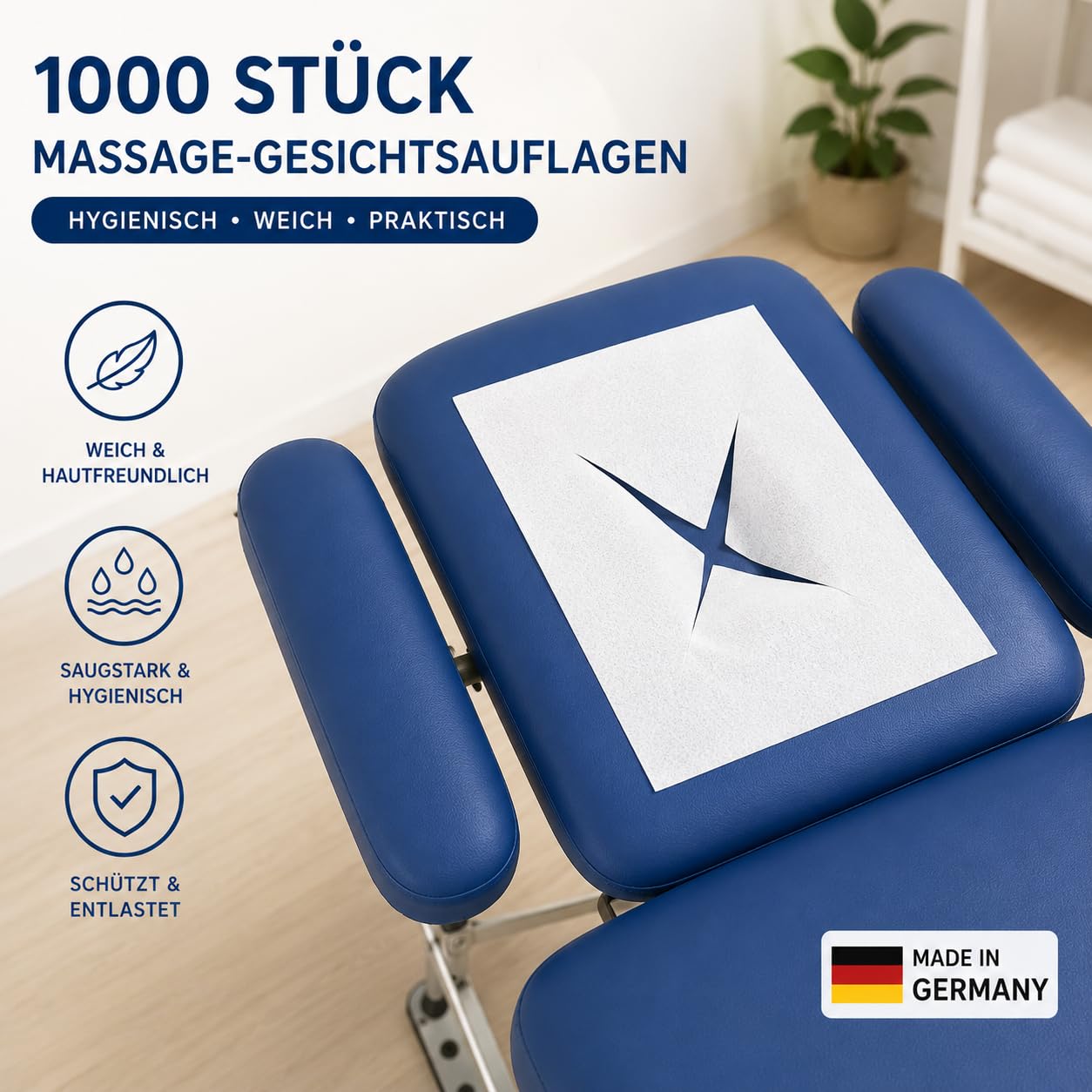 SPARPAKET 1000 Stück Massage-Gesichtsauflage (10x100er Pack) Nasenschlitztücher 300x210mm