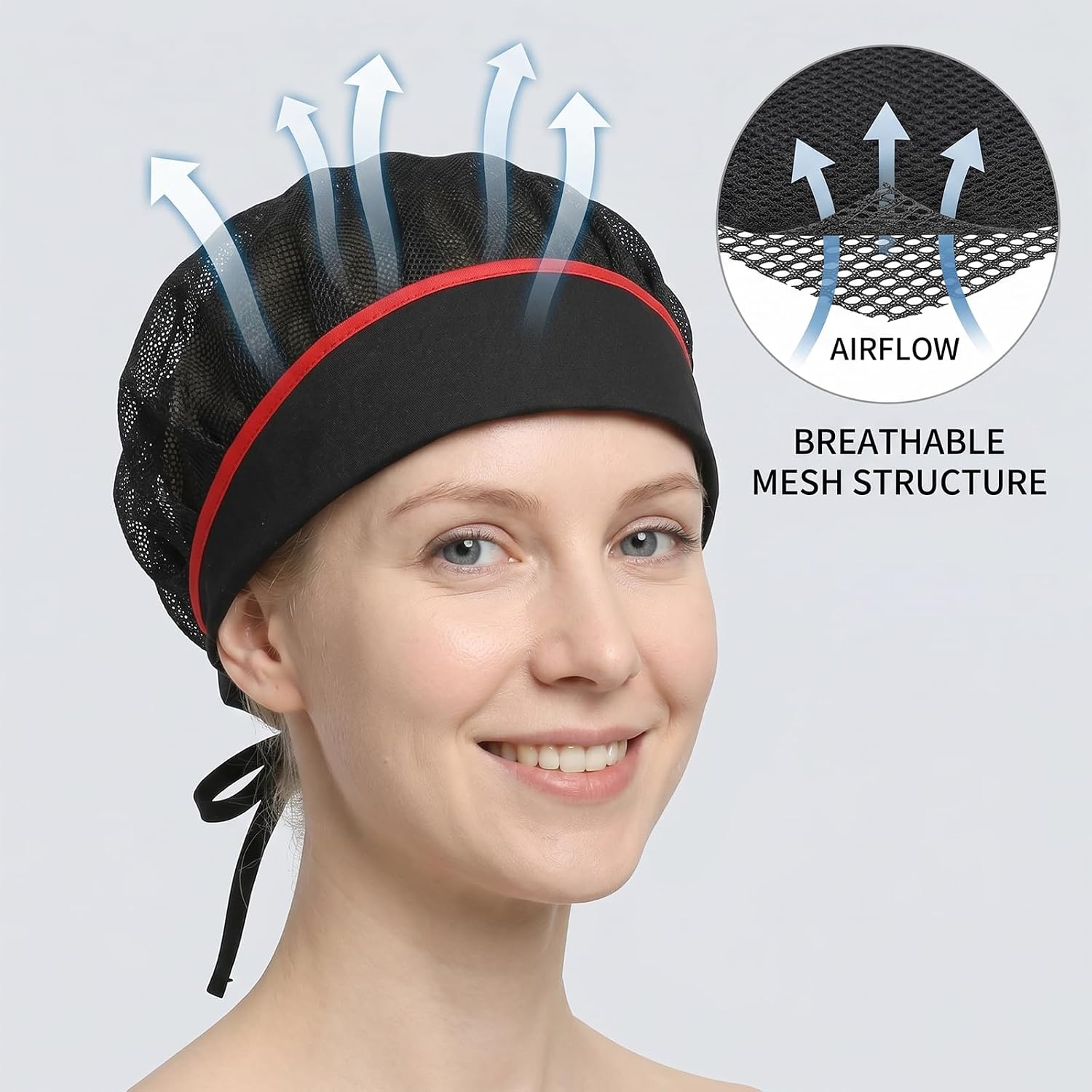Thinp Mesh Chef Cap for Women Men, Elastic Black Chef Hat for Foodservice Adjustable & Reusable Cooking Hat Food Service Hair Nets Beanie for Kitchen Restaurant