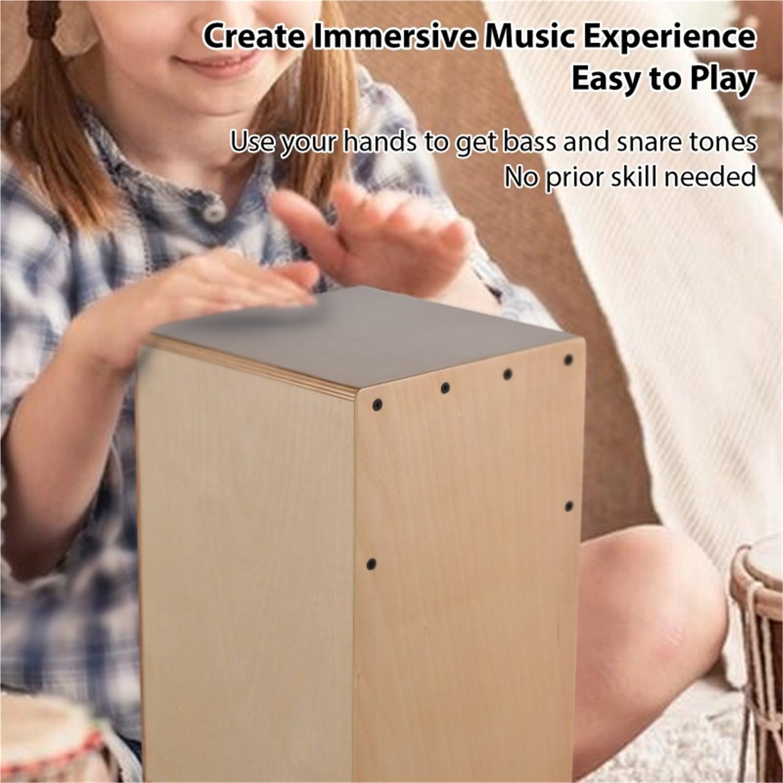 tamburo cajon Cajon Box Drum Tamburo da seduta in betulla in scatola di legno viaggio Strumento a percussione antiscivolo for feste(30x31x48cm)