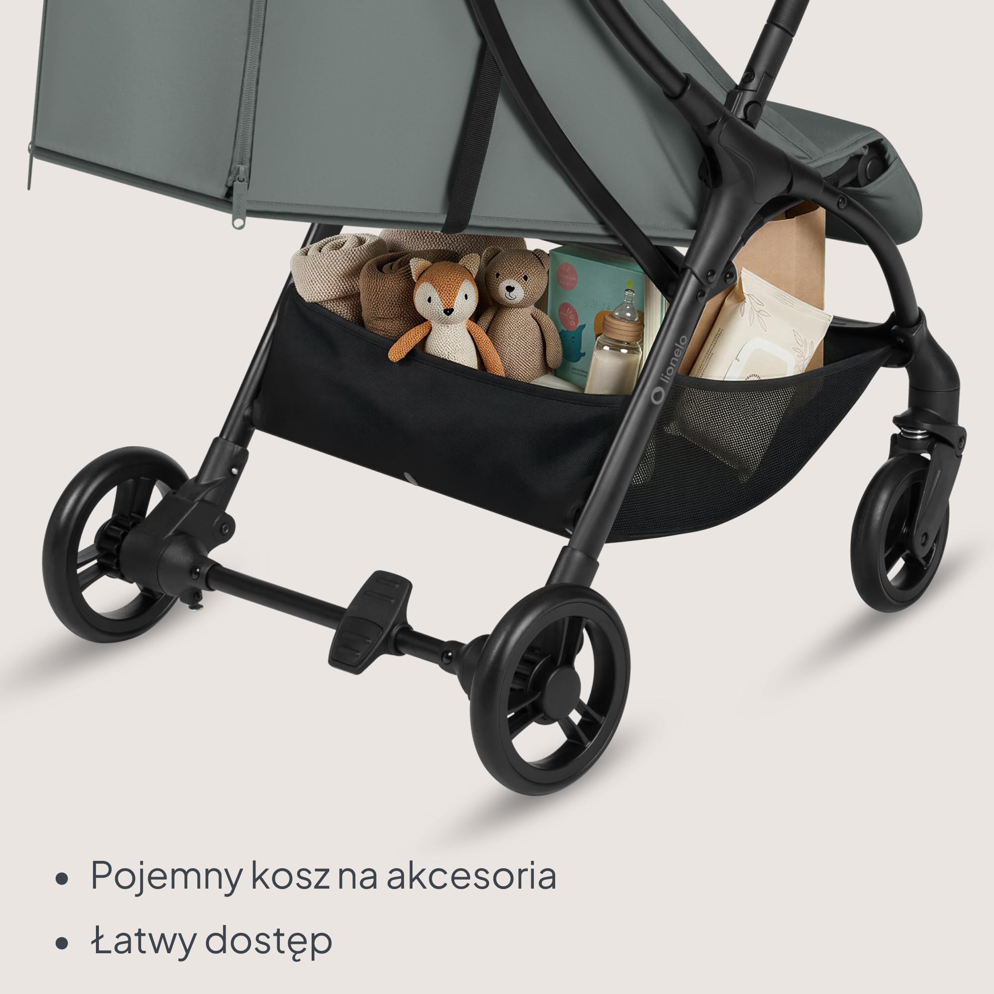 Lionelo Agia wózek podróżny do 22 kg, lekki wózek dziecięcy od 6 miesięcy, mały, składany, z funkcją automatycznego składania jedną ręką, funkcja leżenia, duża powierzchnia do siedzenia, zawieszenie